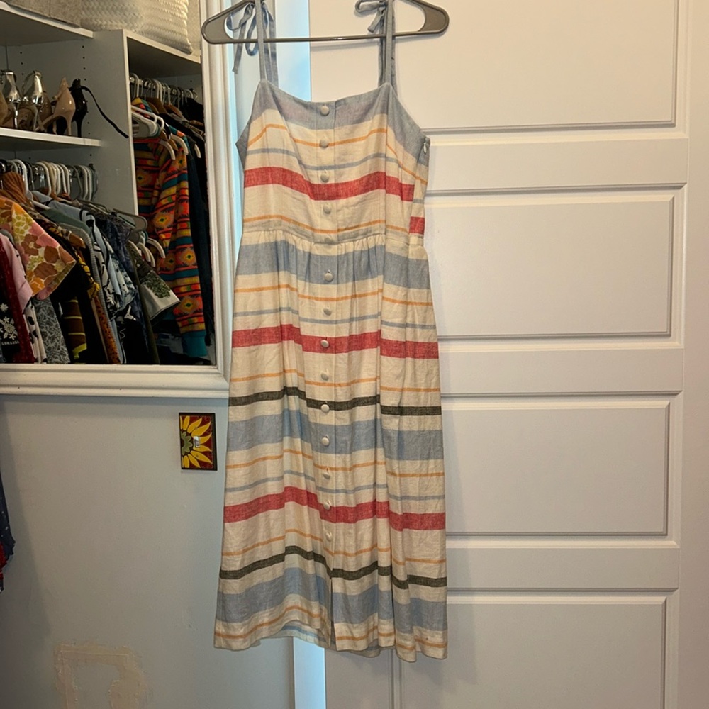 Gal Meets Glam Striped linen dress with tie sleeves size 6